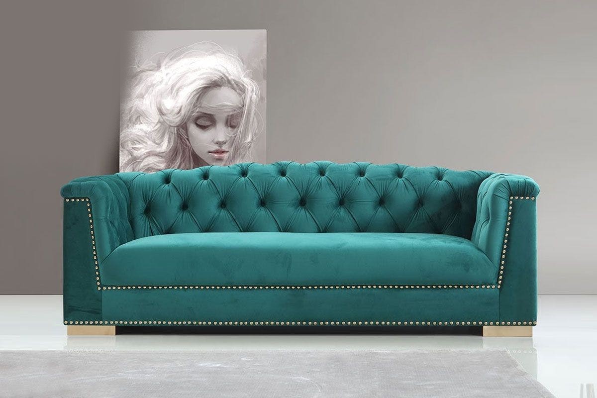 Teal tufted deals sofa